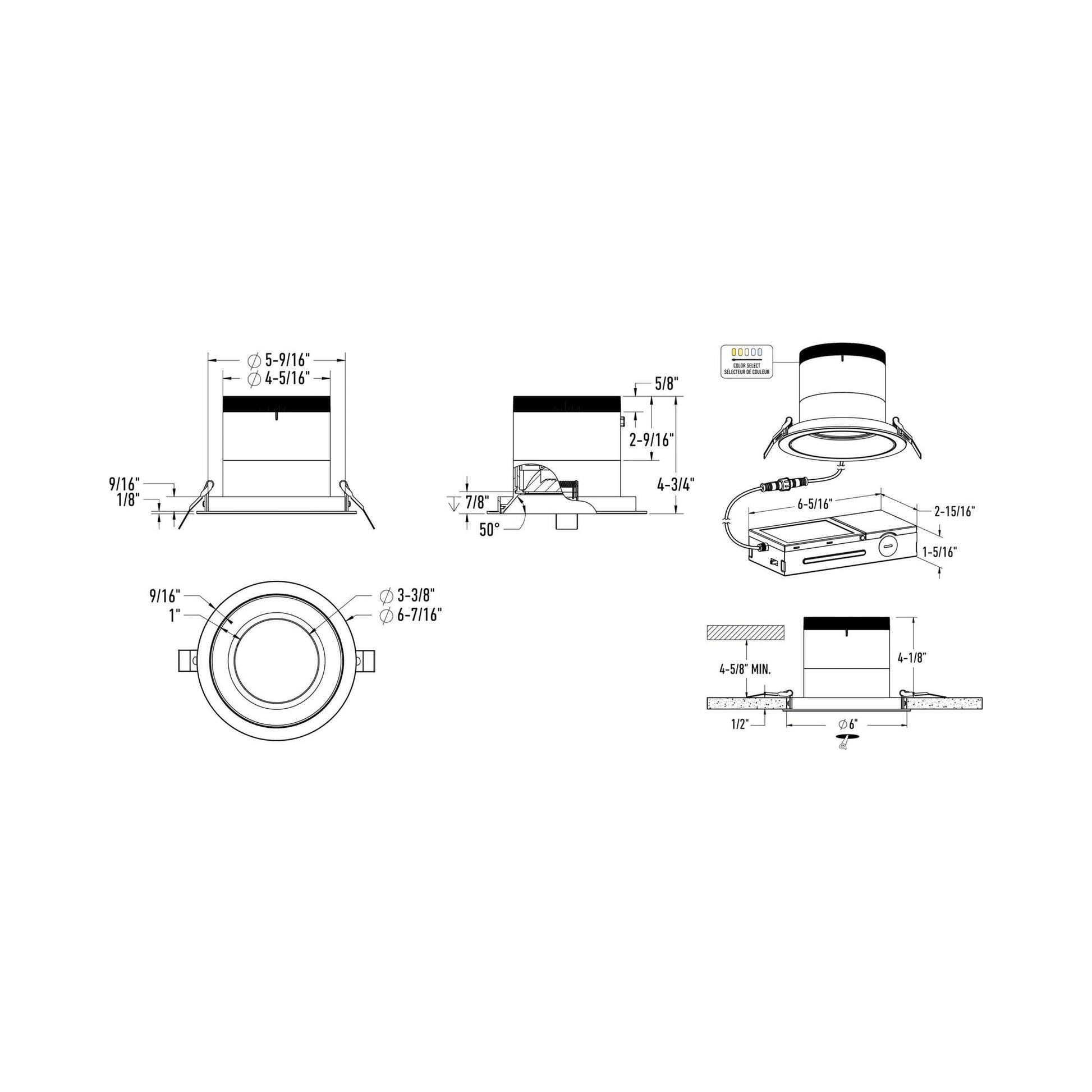 Moda Gold 6-Inch LED Recessed Downlight - line drawing.