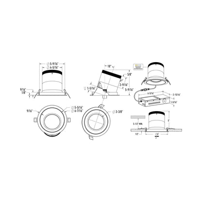 Moda Gold 6-Inch LED Recessed Downlight - line drawing.