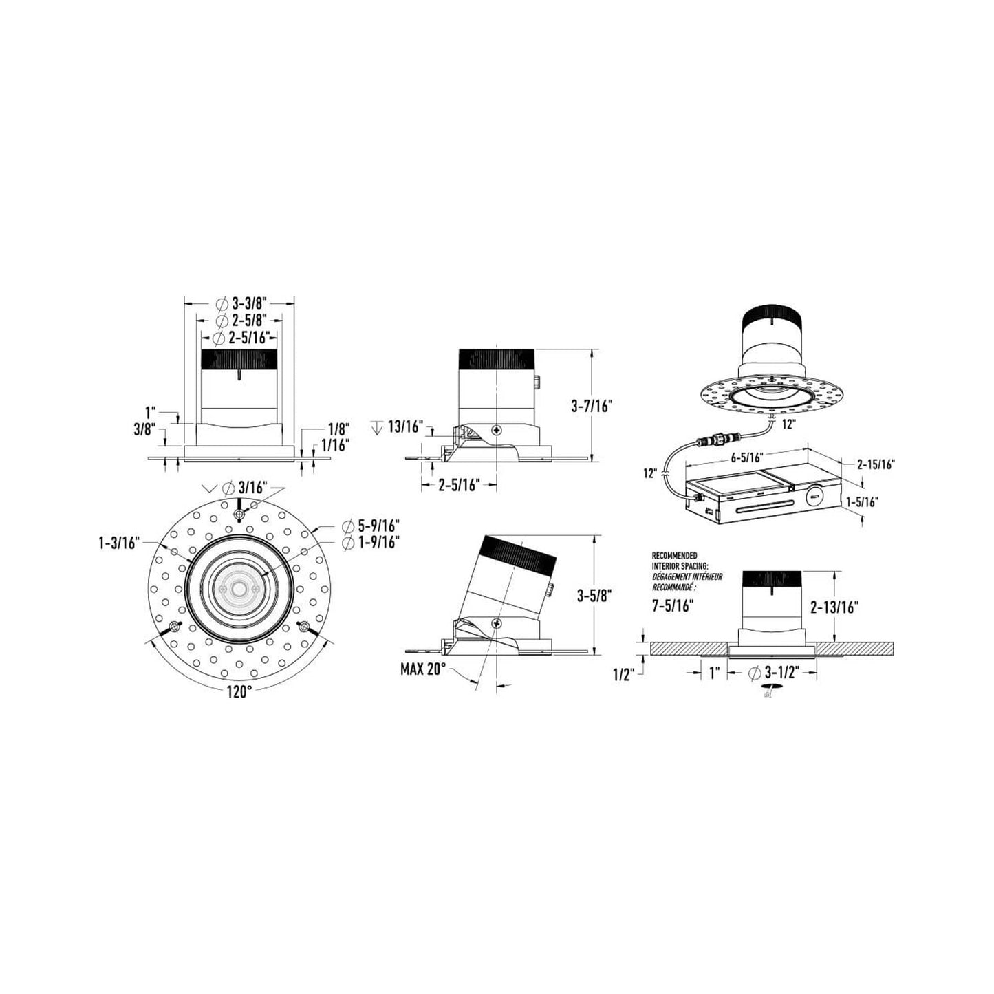 Moda Trimless 3-Inch LED Recessed Downlight - line drawing.