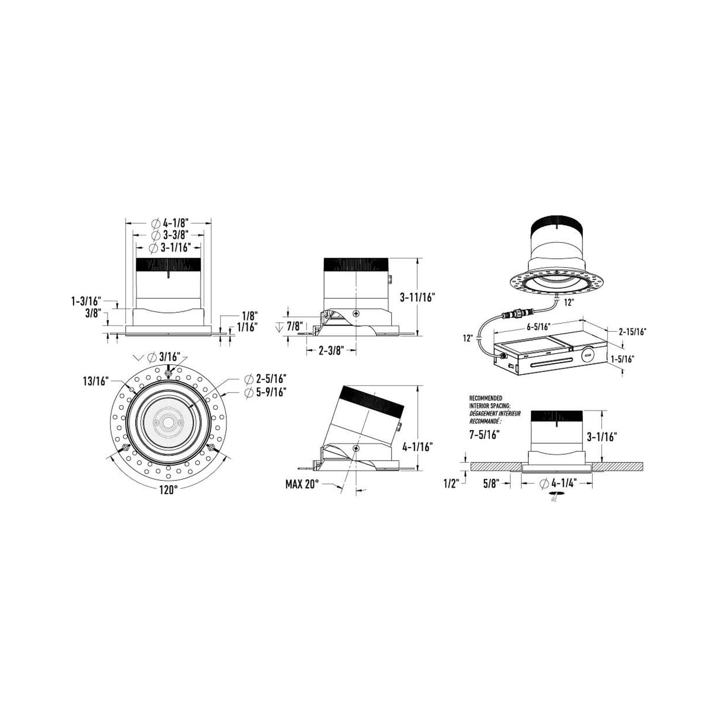 Moda Trimless 4-Inch LED Recessed Downlight - line drawing.