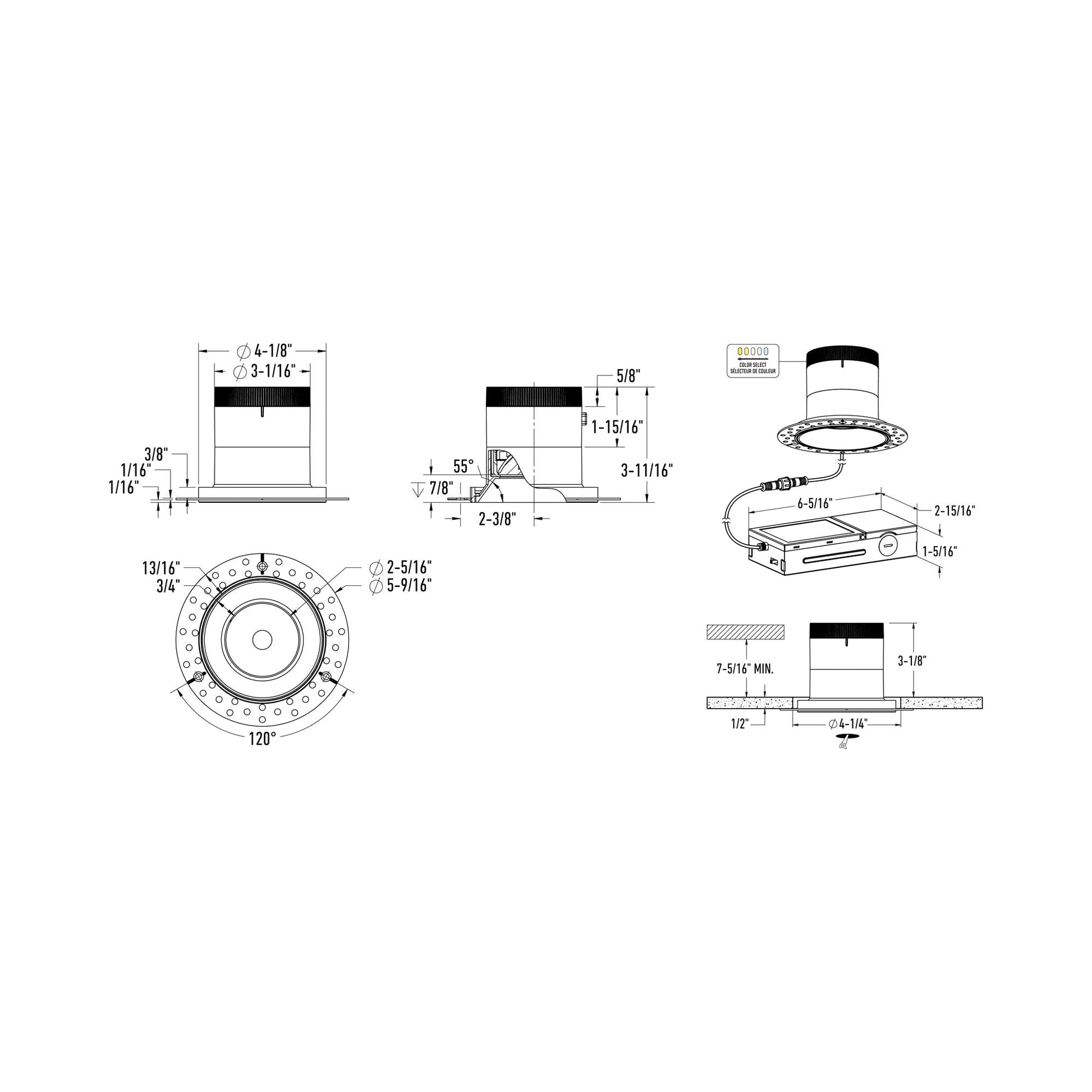 Moda Trimless 4-Inch LED Recessed Downlight - line drawing.