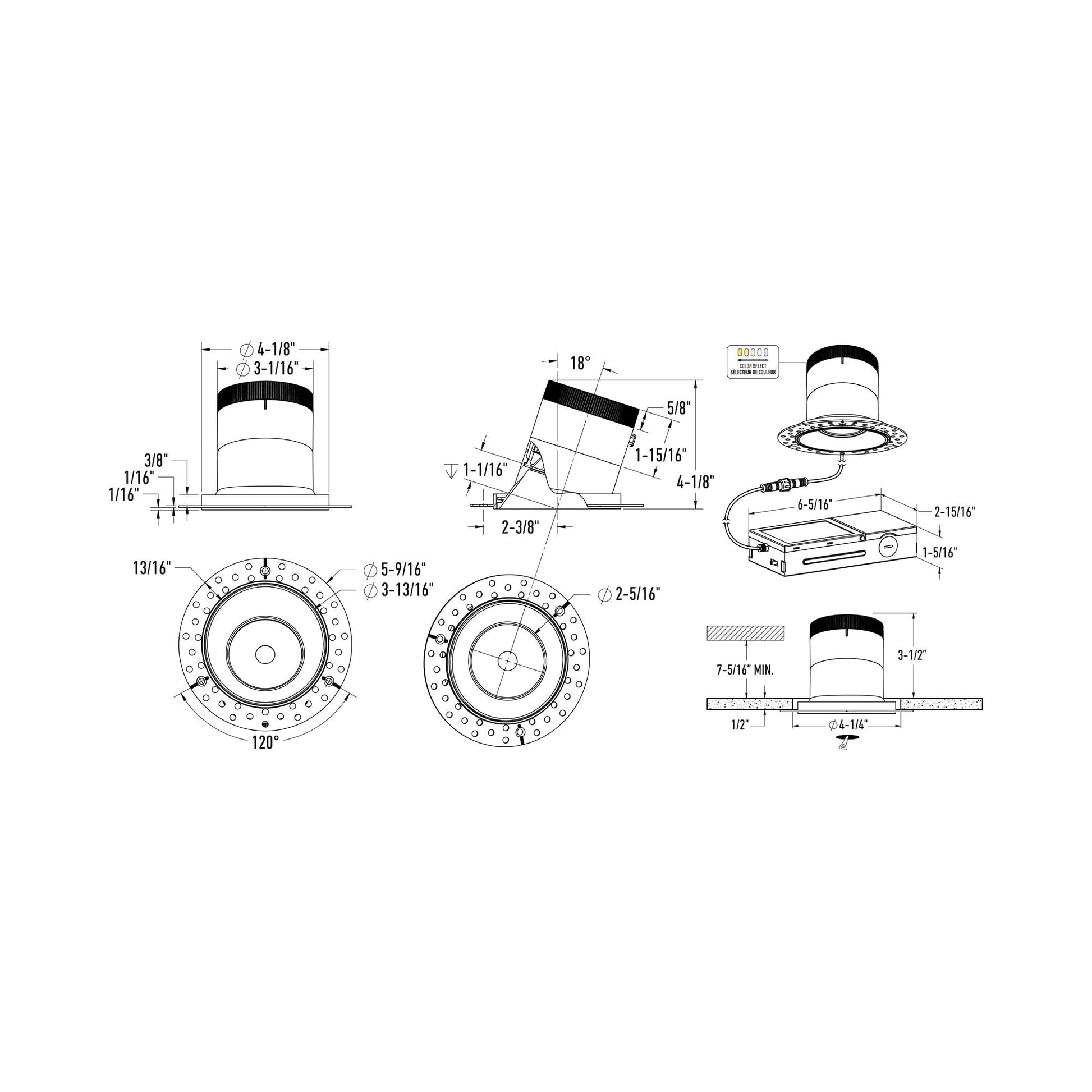 Moda Trimless 4-Inch LED Recessed Downlight - line drawing.
