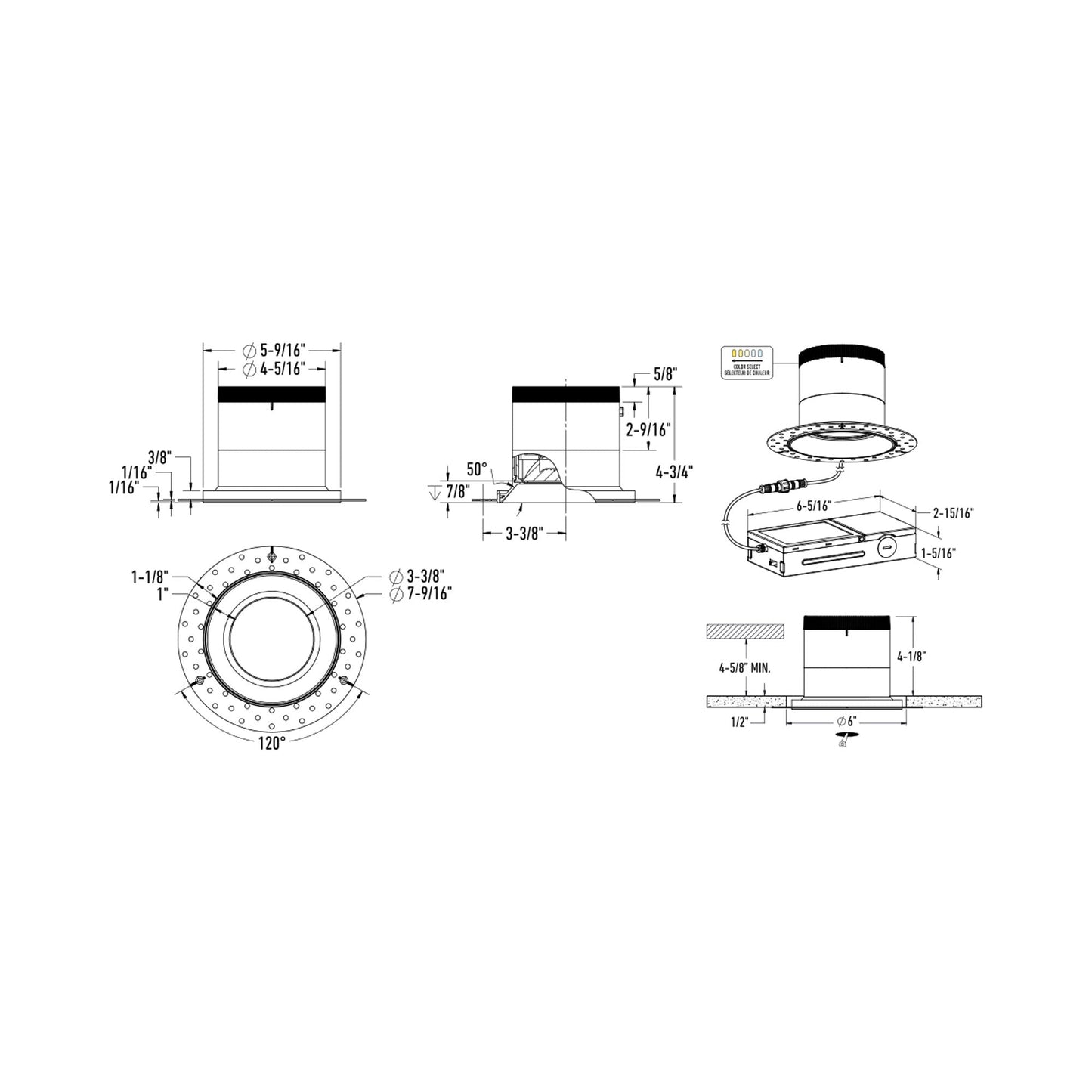 Moda Trimless 6-Inch LED Recessed Downlight - line drawing.