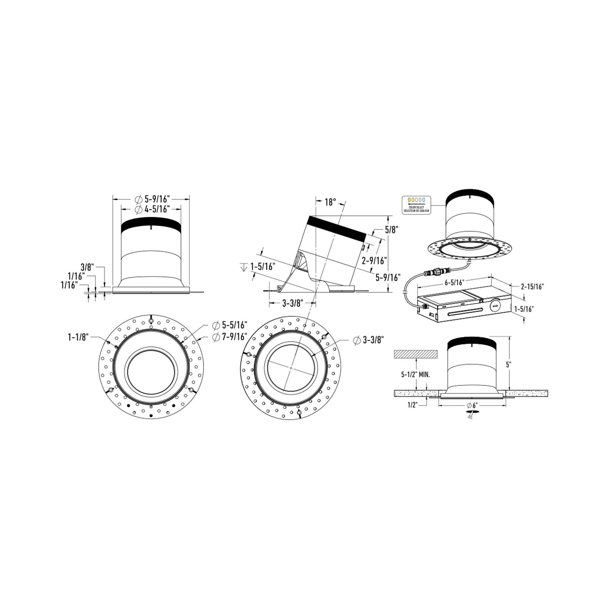 Moda Trimless 6-Inch LED Recessed Downlight - line drawing.