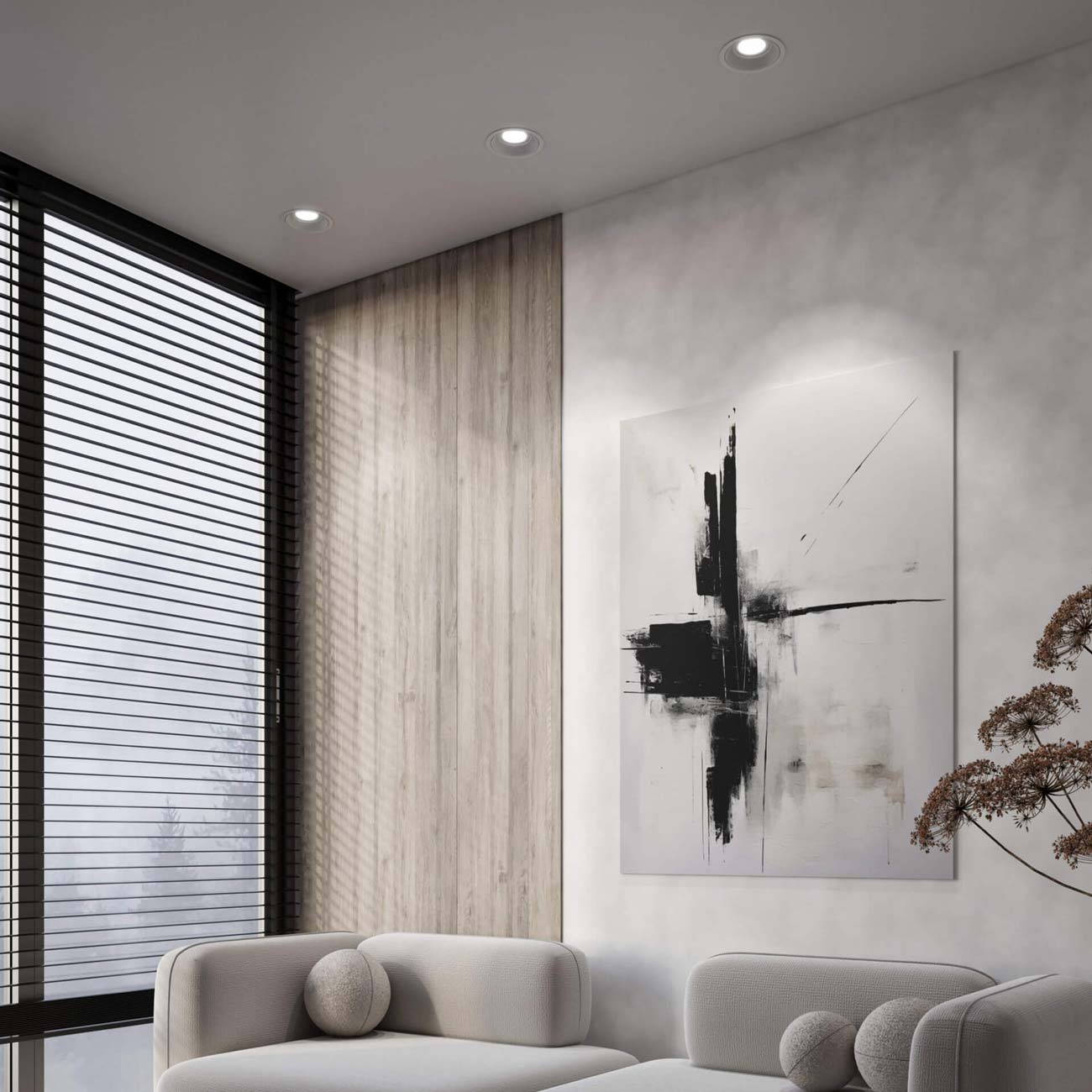 Moda Wall Wash LED Recessed Downlight in living room.