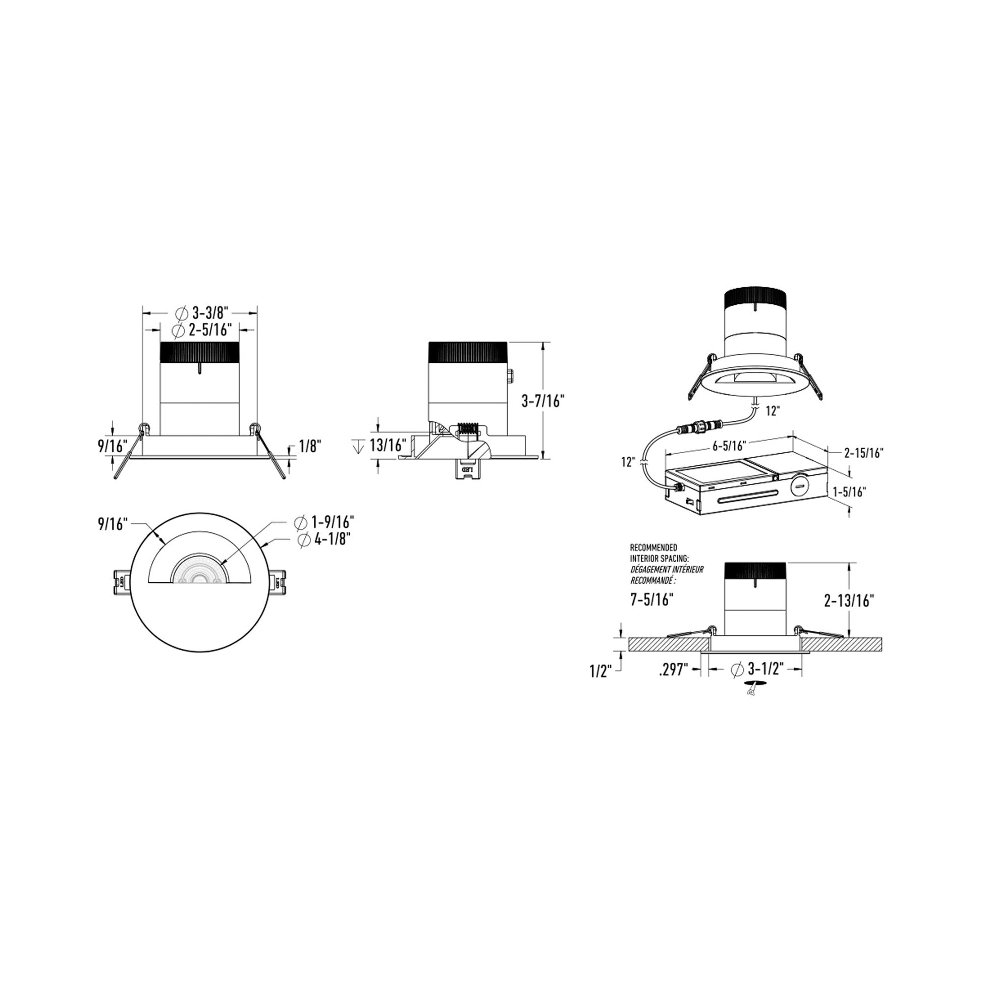 Moda Wall Wash LED Recessed Downlight - line drawing.