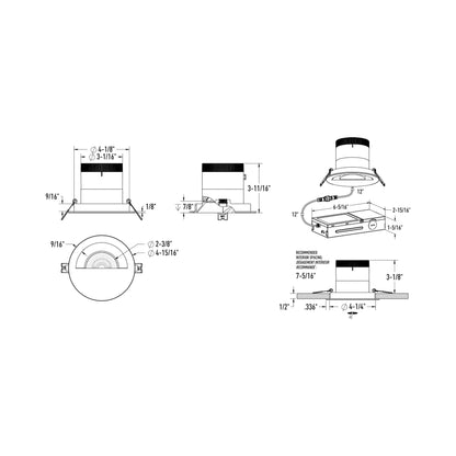 Moda Wall Wash LED Recessed Downlight - line drawing.