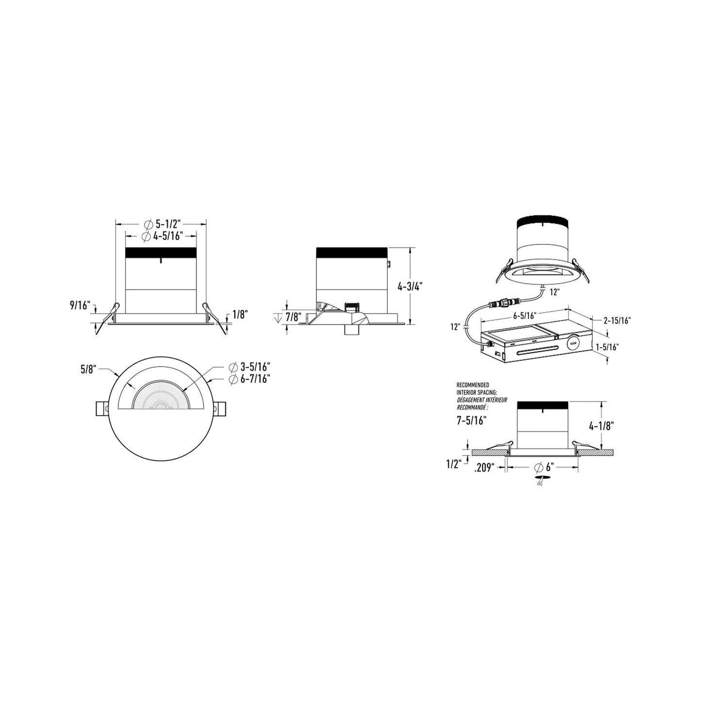 Moda Wall Wash LED Recessed Downlight - line drawing.