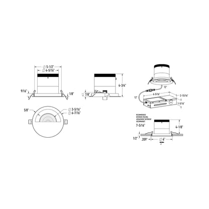 Moda Wall Wash LED Recessed Downlight - line drawing.