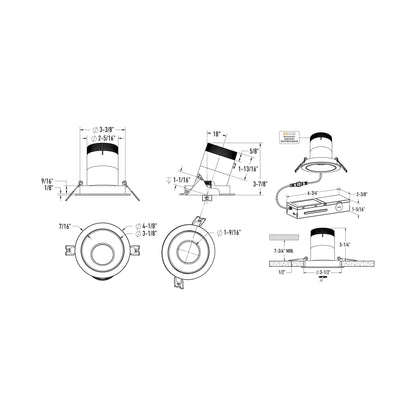 Moda White 3-Inch LED Recessed Downlight - line drawing.