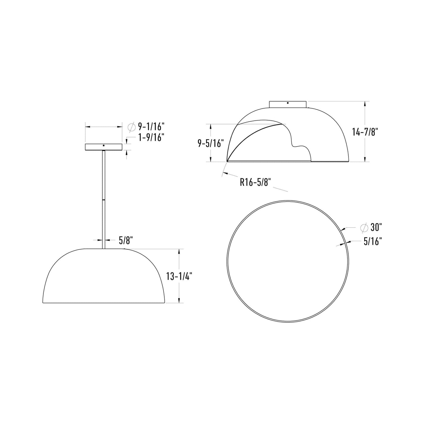 Napa LED Pendant Light - line drawing.