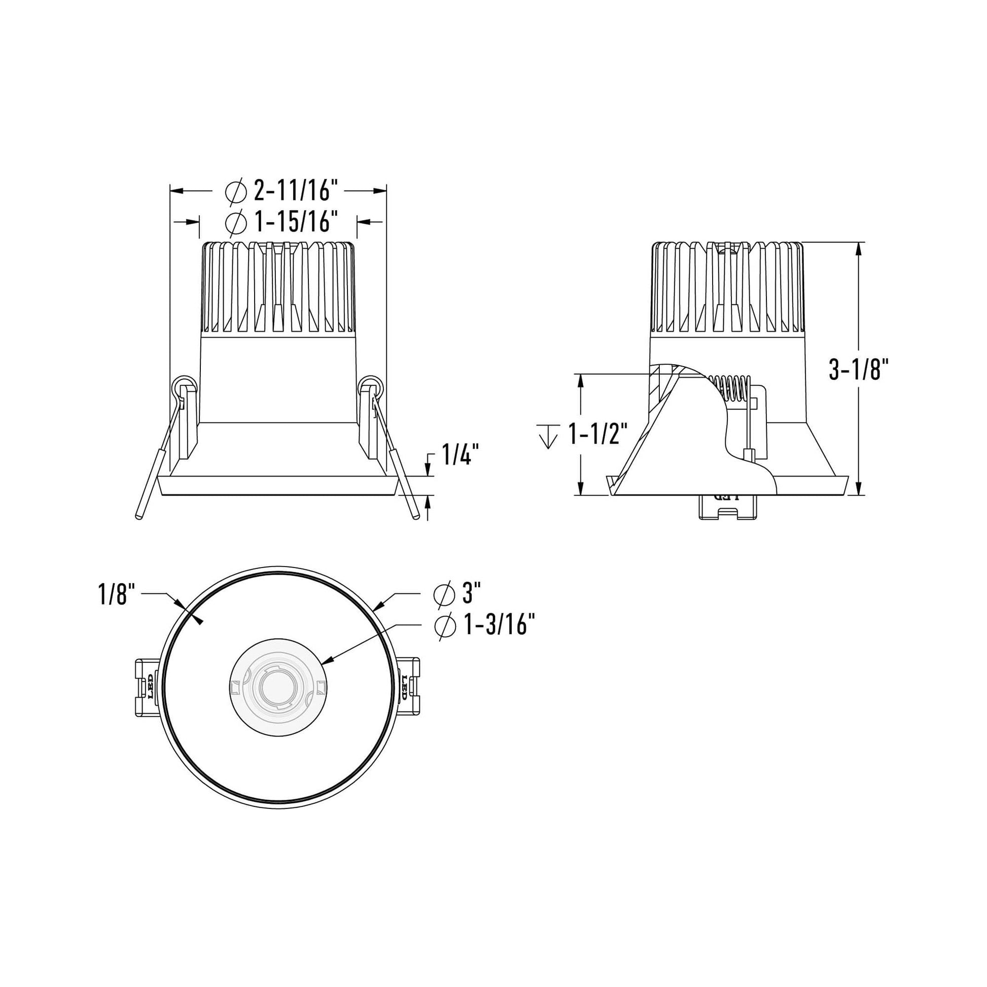 Nest Trimless LED Recessed Downlight - line drawing.