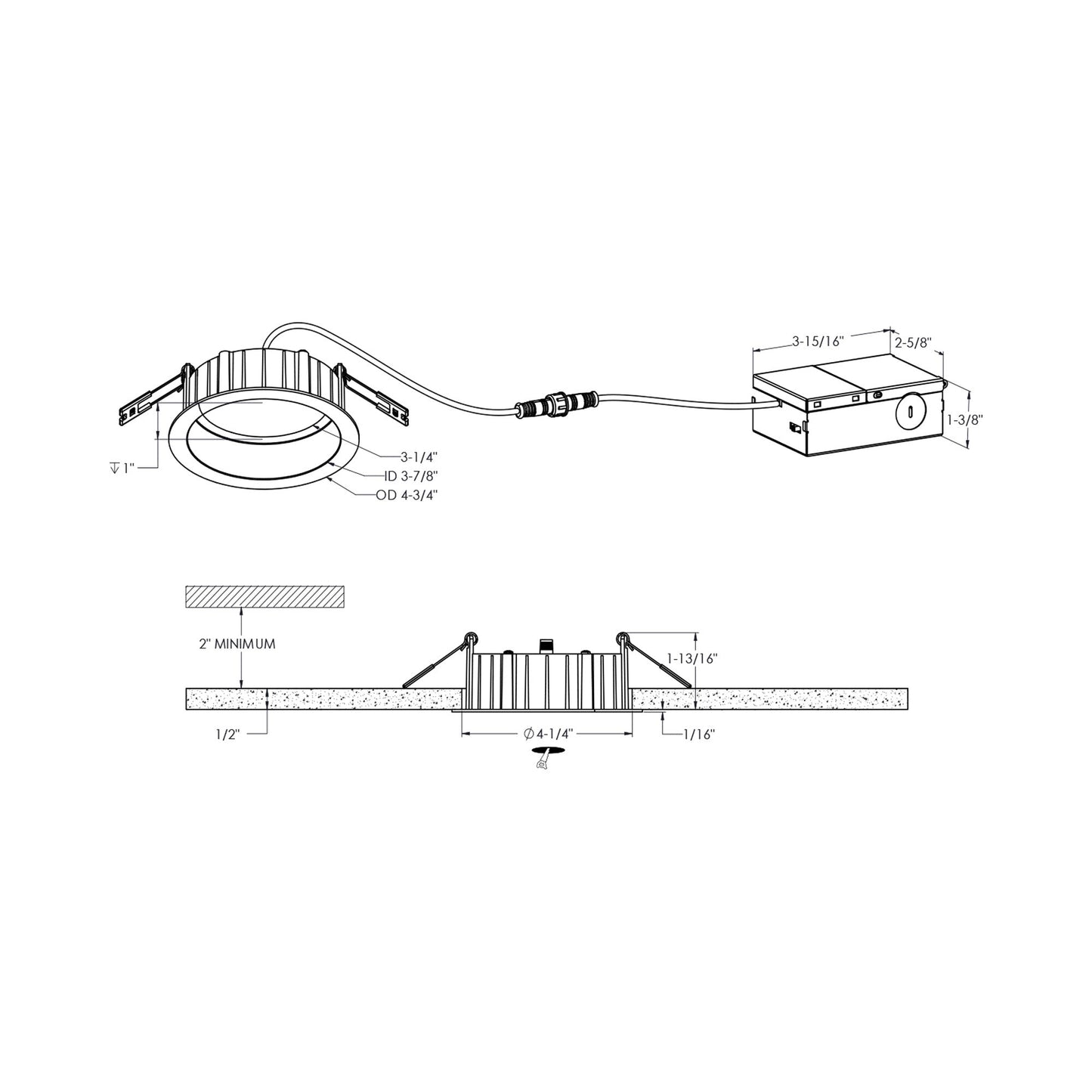 Notch LED Regressed Panel Light - line drawing.