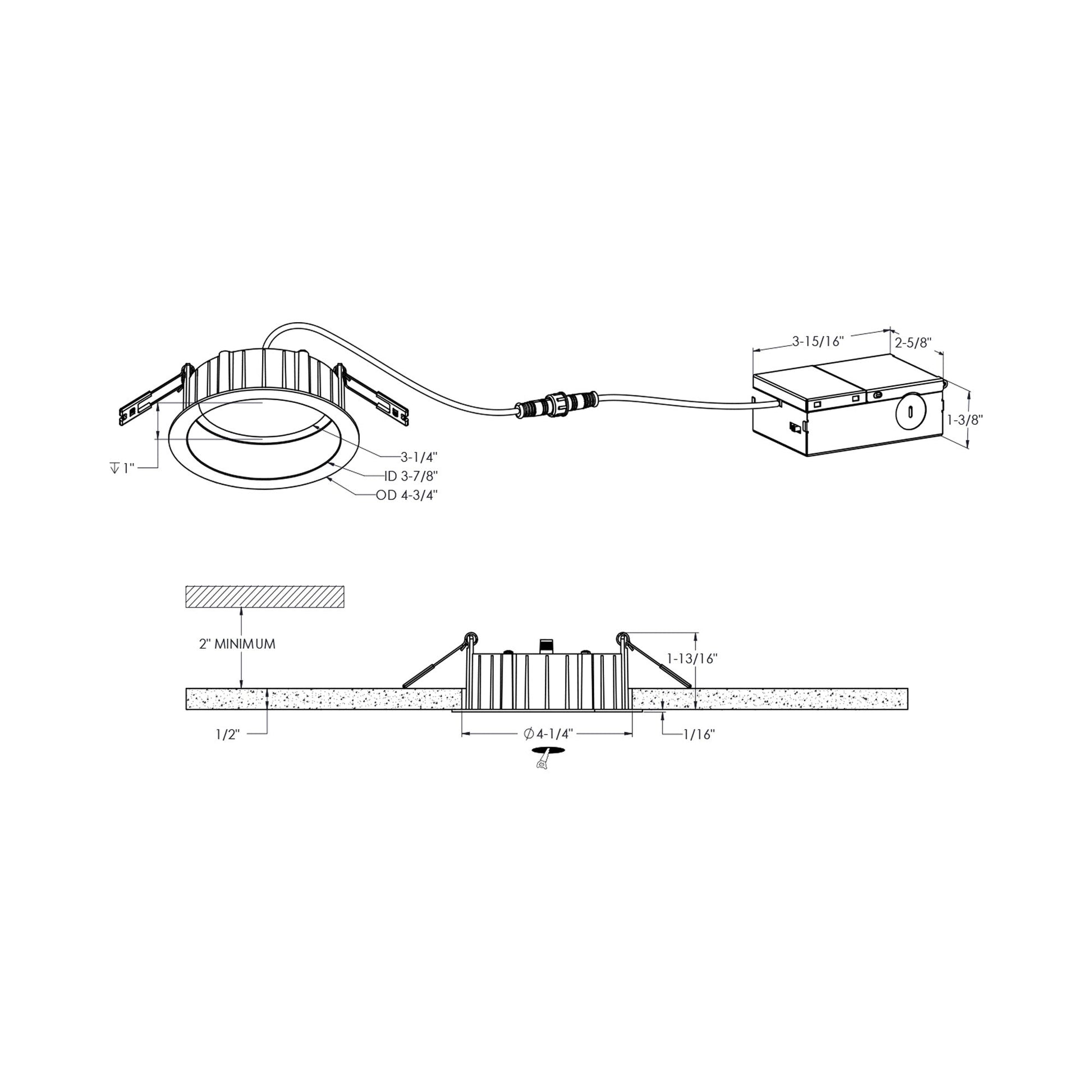 Notch LED Regressed Panel Light - line drawing.