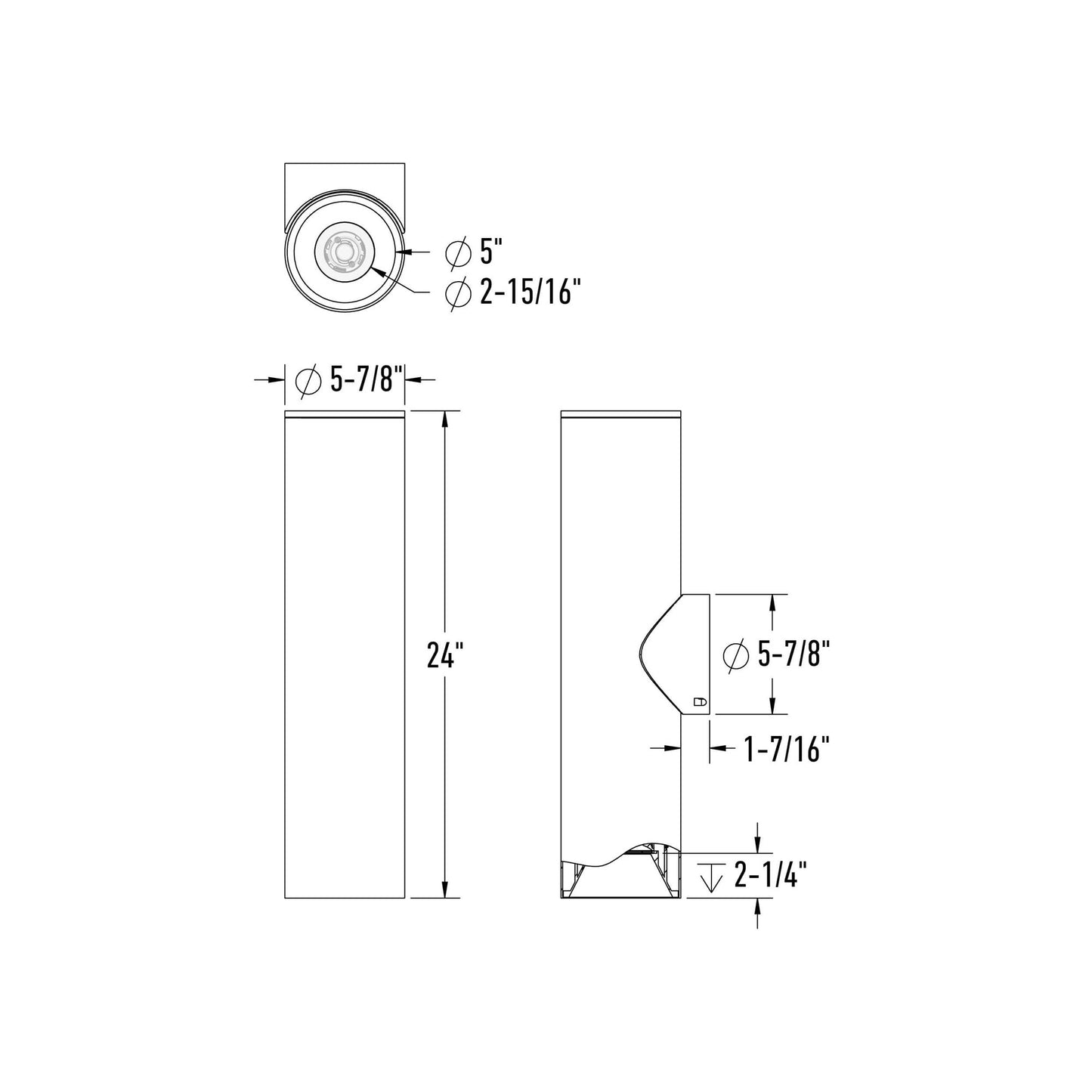 Pillar LED Wall Light - line drawing.