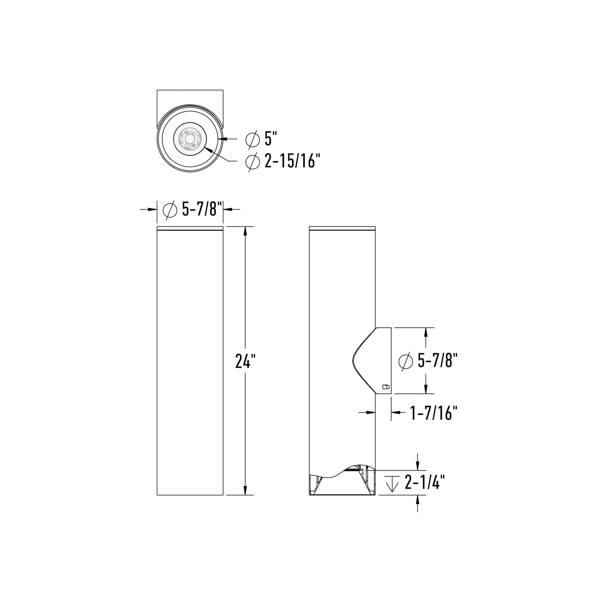 Pillar LED Wall Light - line drawing.