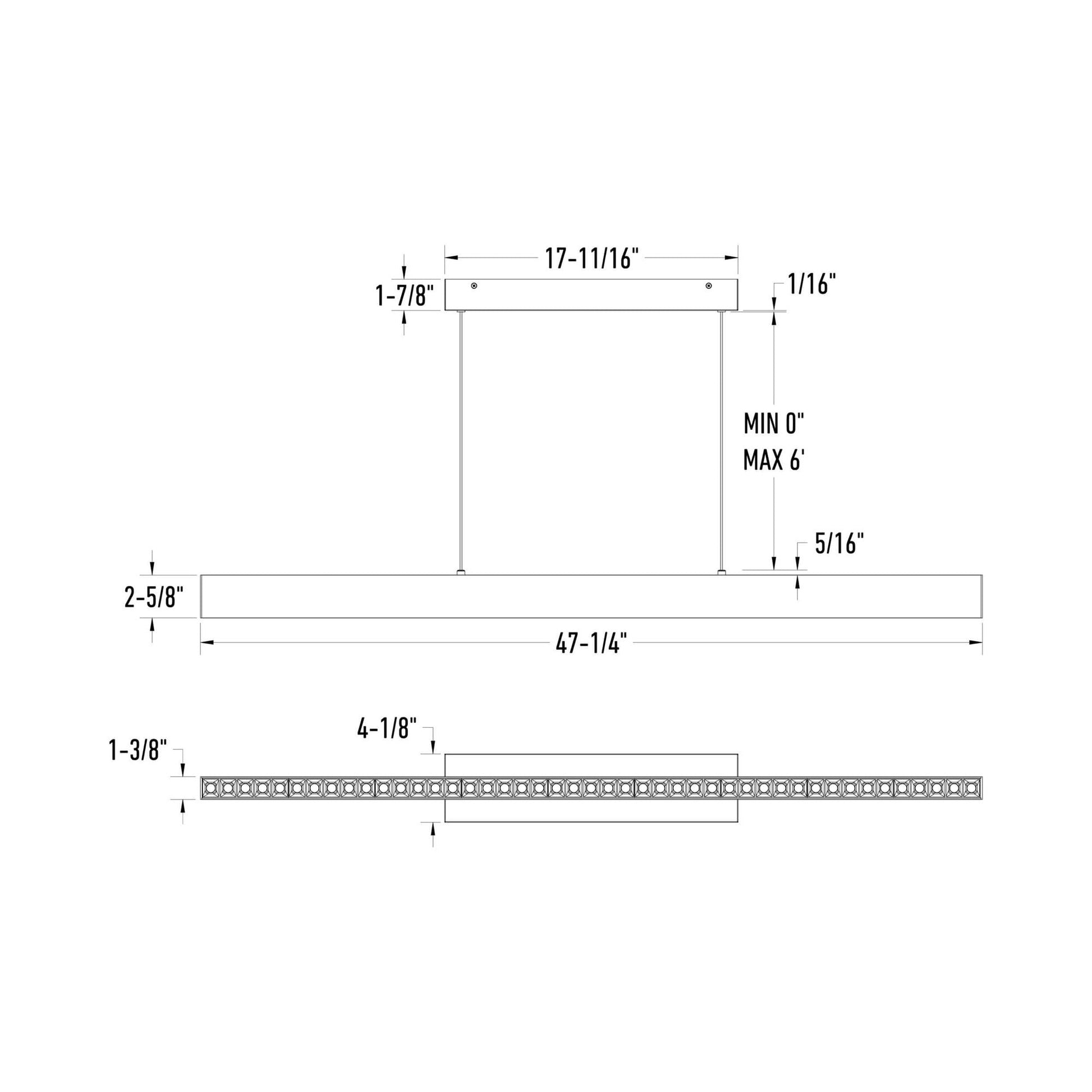 Pinpoint LED Linear Pendant Light - line drawing.