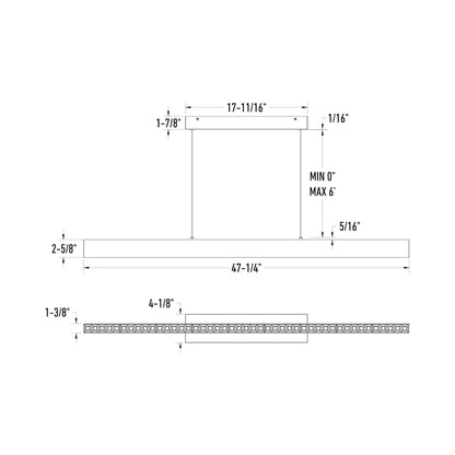 Pinpoint LED Linear Pendant Light - line drawing.