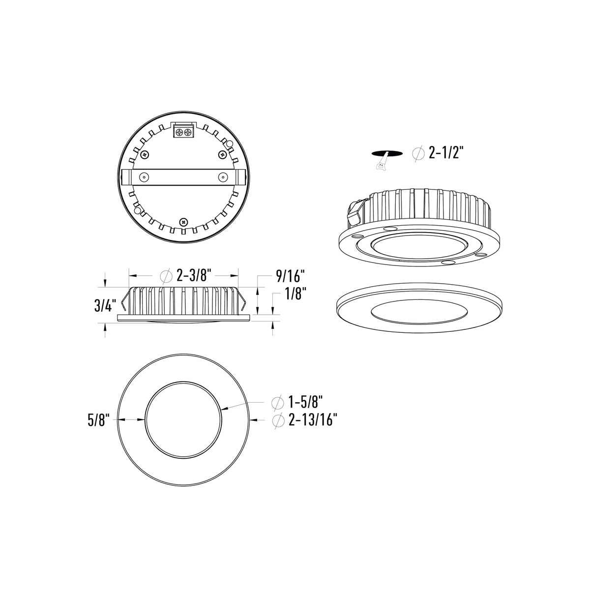 Push Puck LED Recessed Light - line drawing.