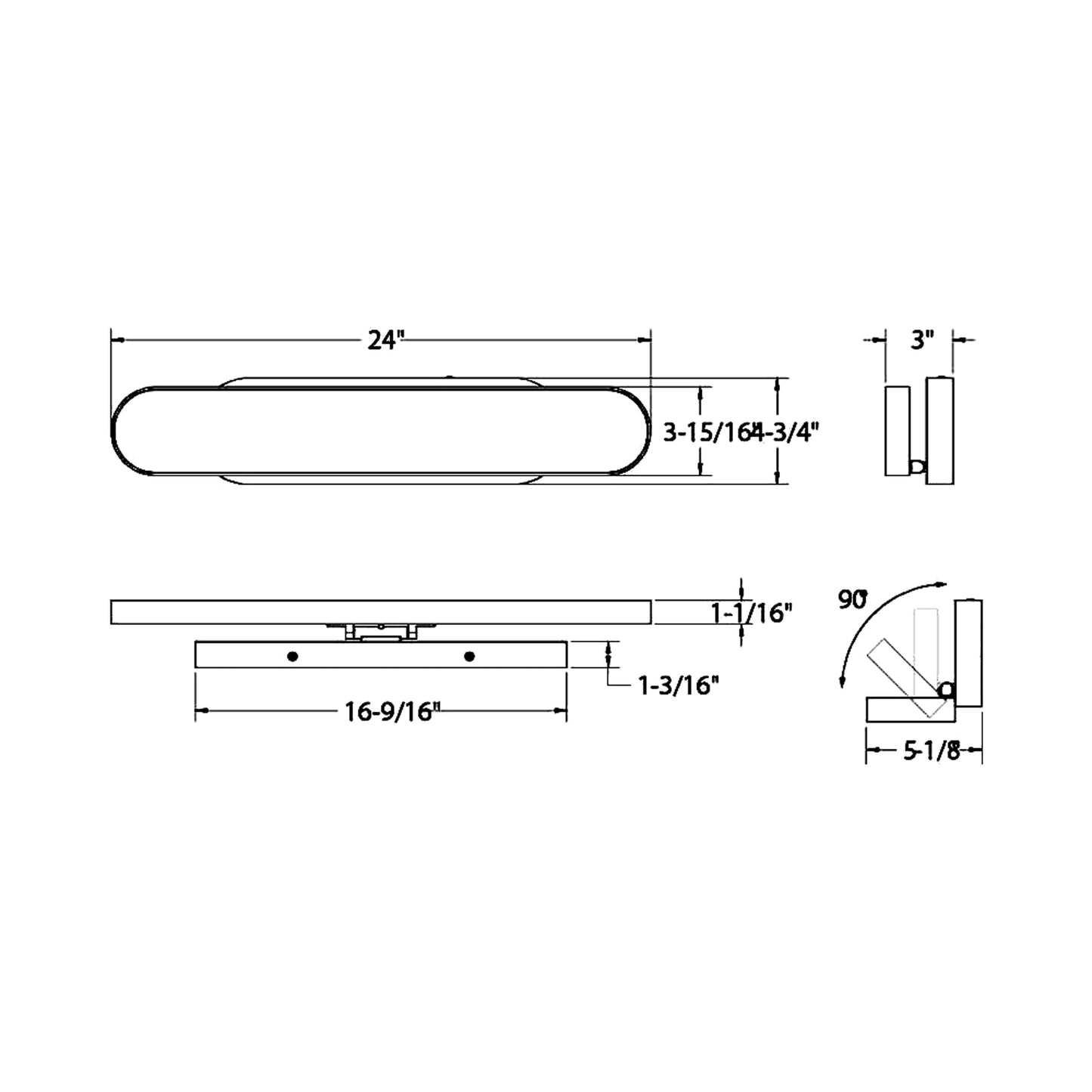 Shift LED Bath Vanity Light - line drawing.