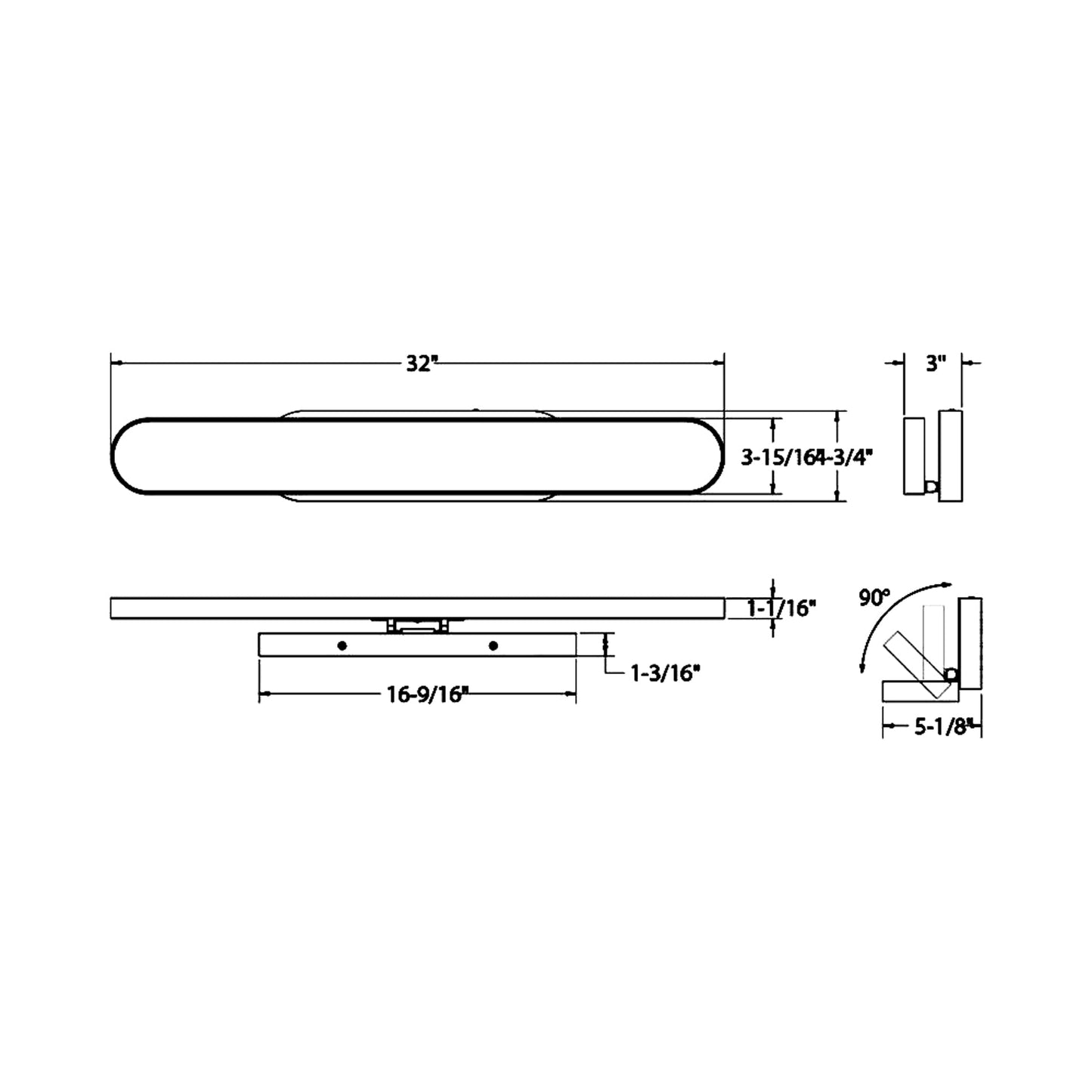 Shift LED Bath Vanity Light - line drawing.