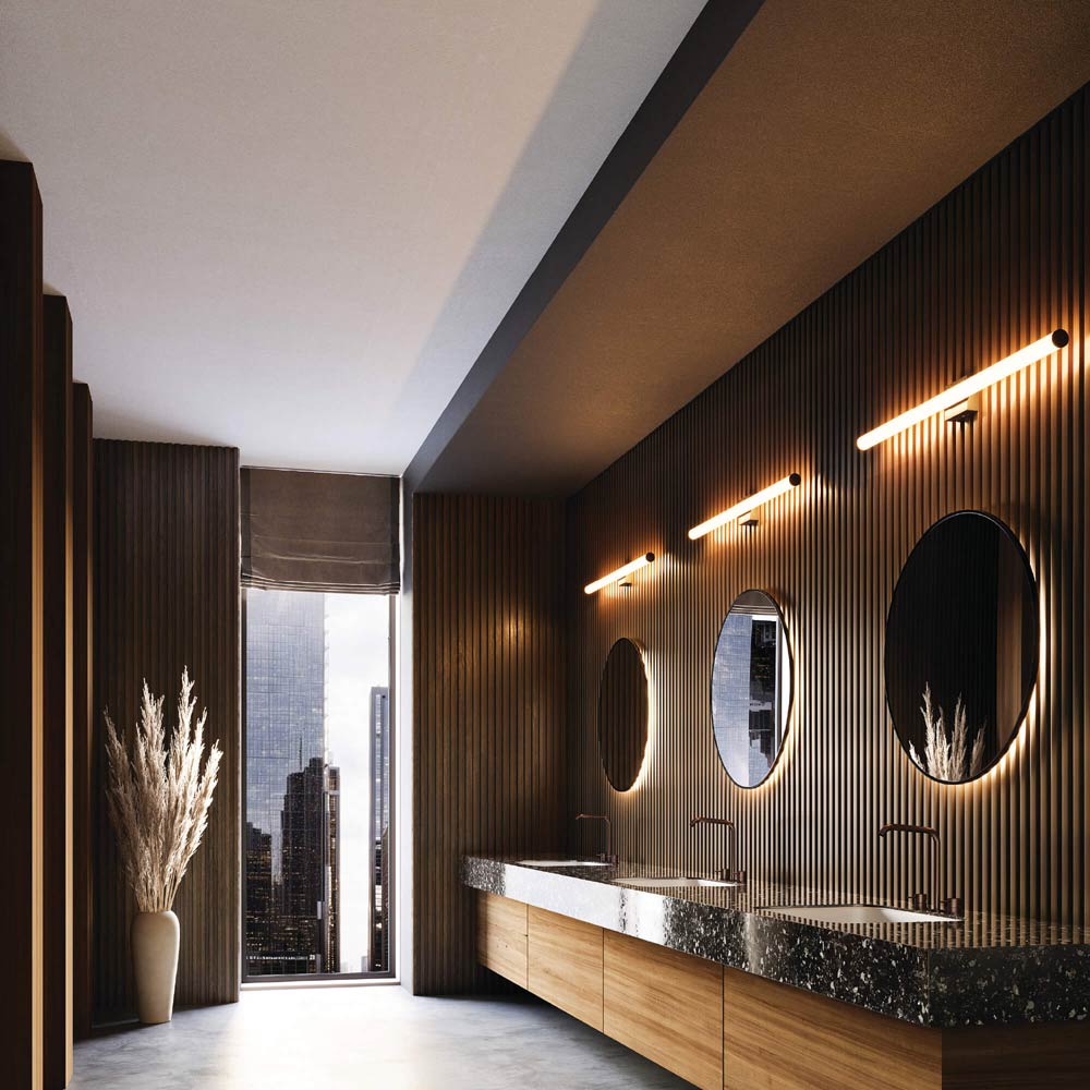 Vela LED Bath Vanity Light in bathroom.