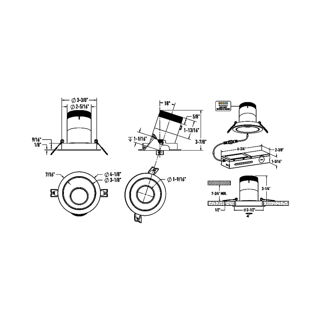 Versa Gold 3-Inch LED Recessed Downlight - line drawing.