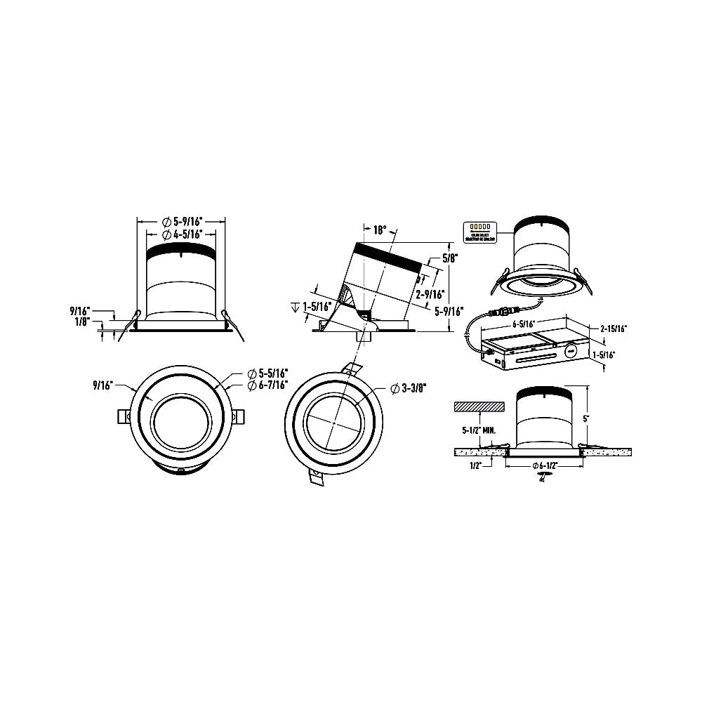 Versa Gold 6-Inch LED Recessed Downlight - line drawing.