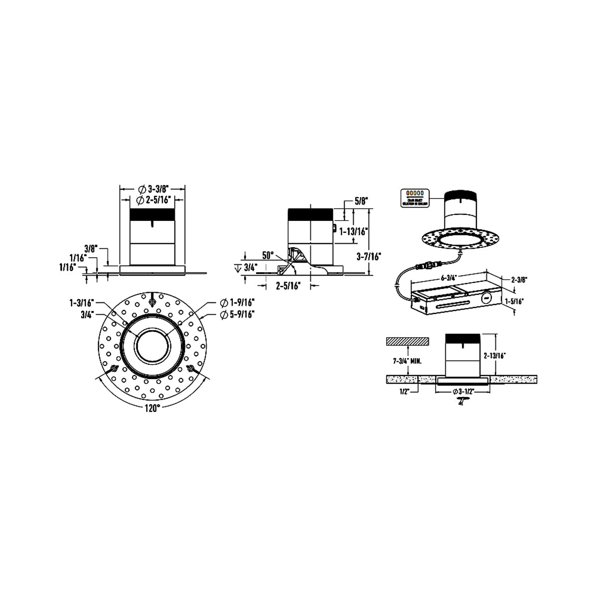 Versa Trimless 3-Inch LED Recessed Downlight - line drawing.
