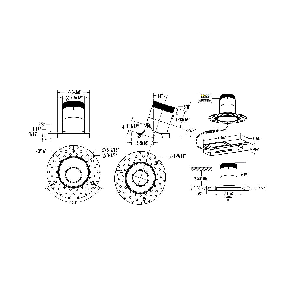 Versa Trimless 3-Inch LED Recessed Downlight - line drawing.