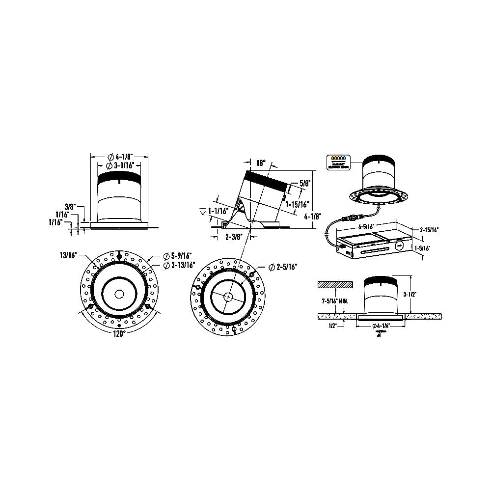 Versa Trimless 4-Inch LED Recessed Downlight - line drawing.