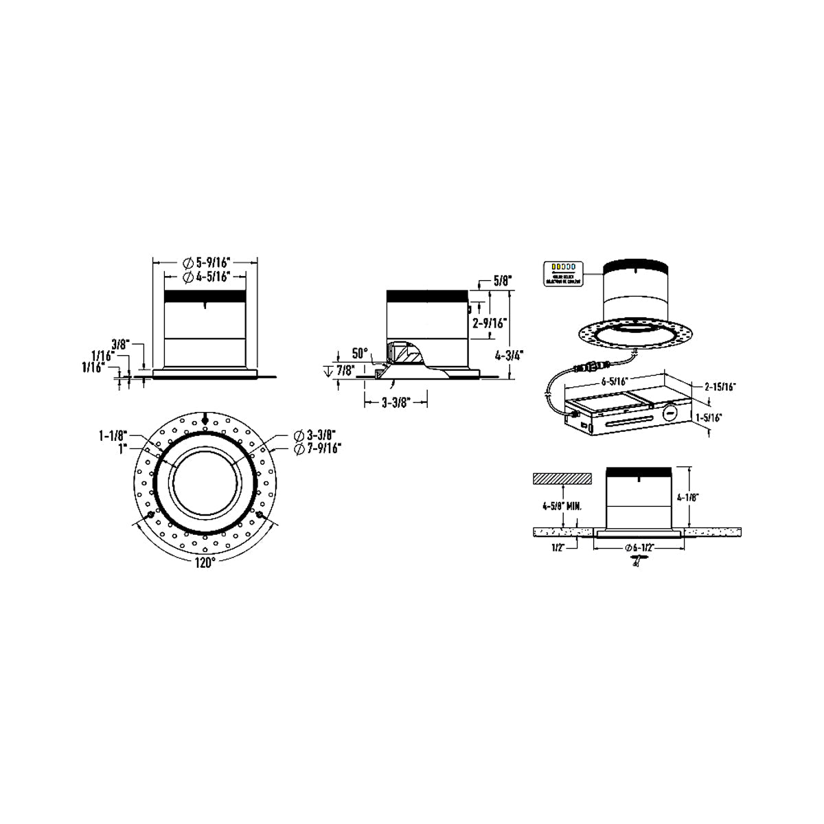 Versa Trimless 6-Inch LED Recessed Downlight - line drawing.