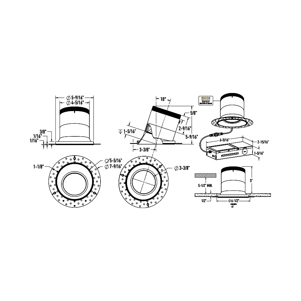 Versa Trimless 6-Inch LED Recessed Downlight - line drawing.