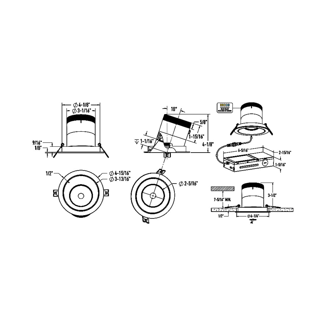 Versa White 4-Inch LED Recessed Downlight - line drawing.