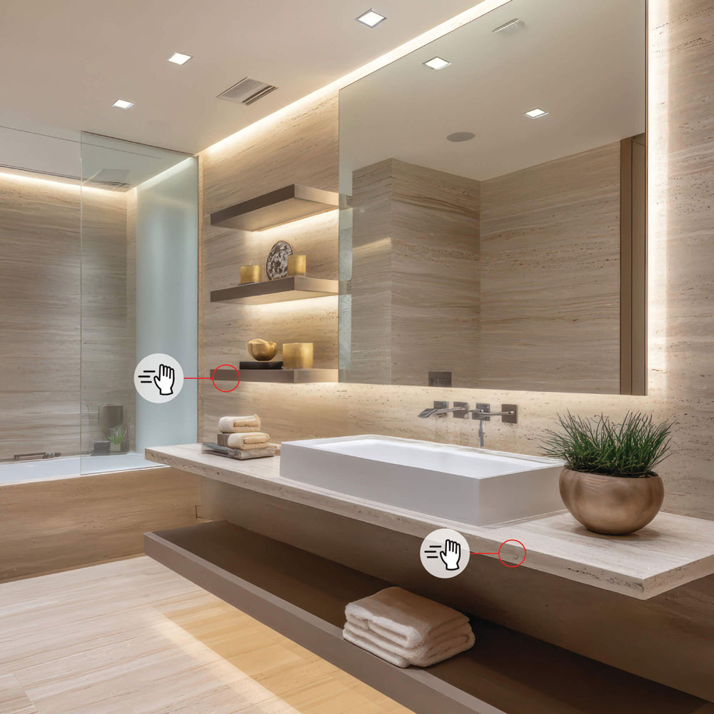 WaveTune Wave Sensor in bathroom.