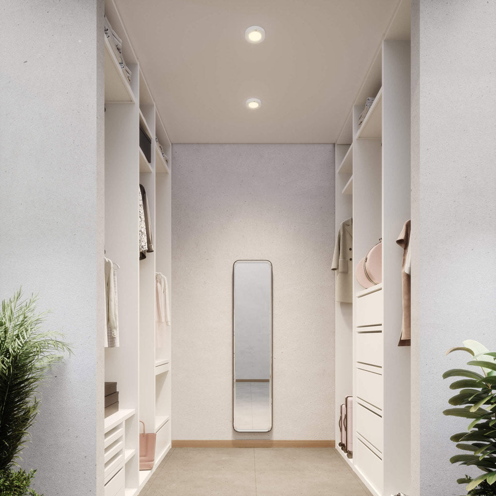 Prime Round LED Flush Mount Ceiling Light in changing room.