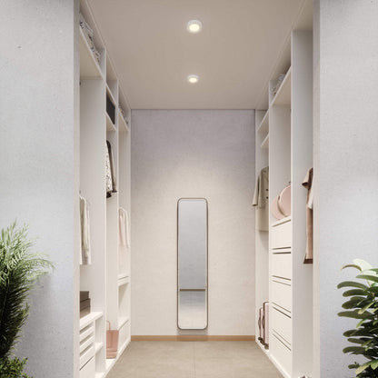 Prime Round LED Flush Mount Ceiling Light in changing room.