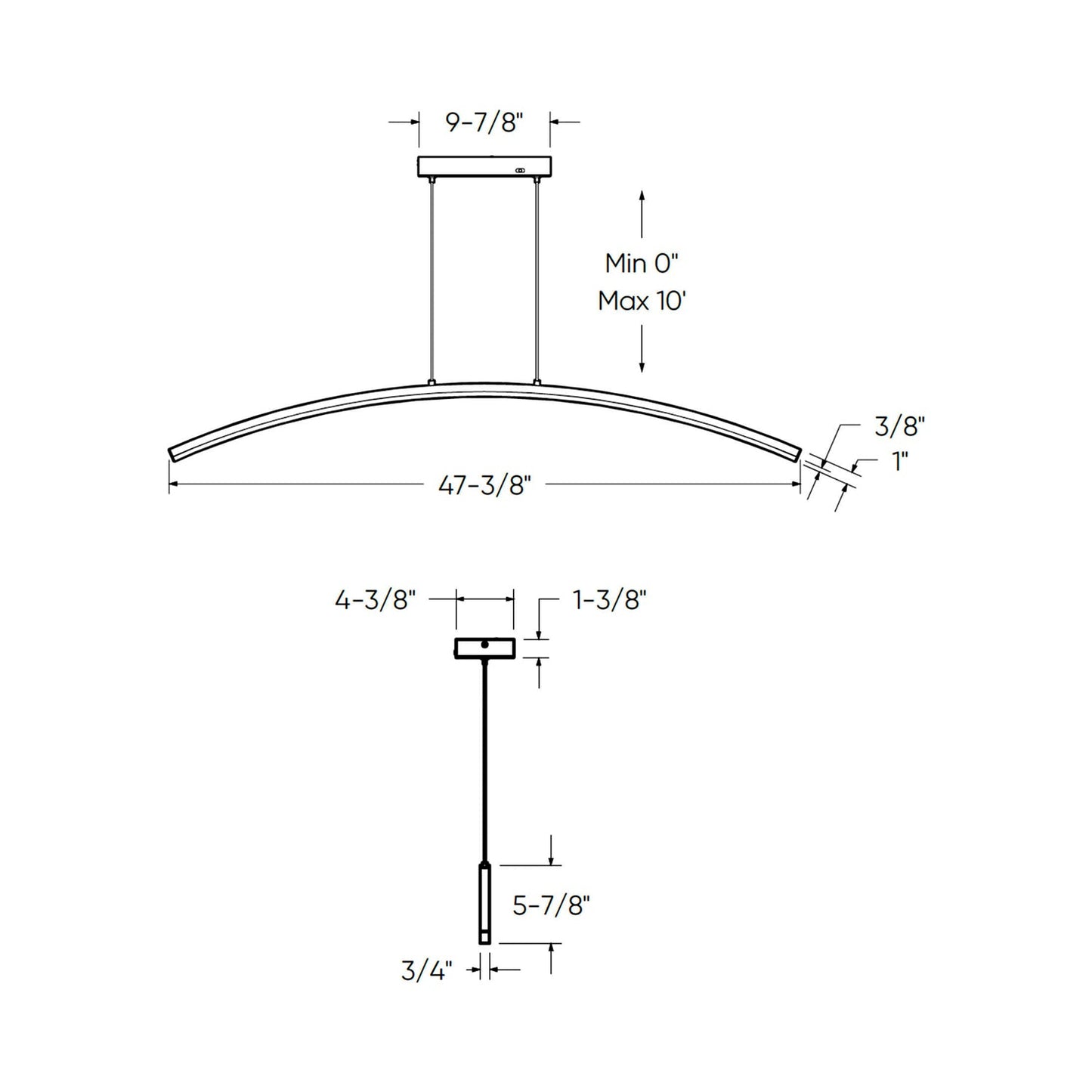 Sway LED Linear Pendant Light - line drawing.