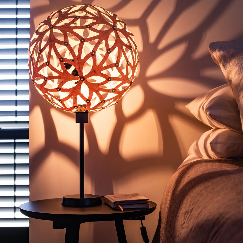 Floral Table Lamp in bedroom.