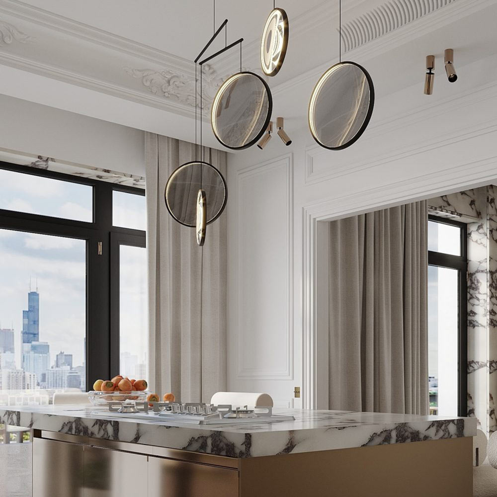 Focus LED Chandelier in kitchen.