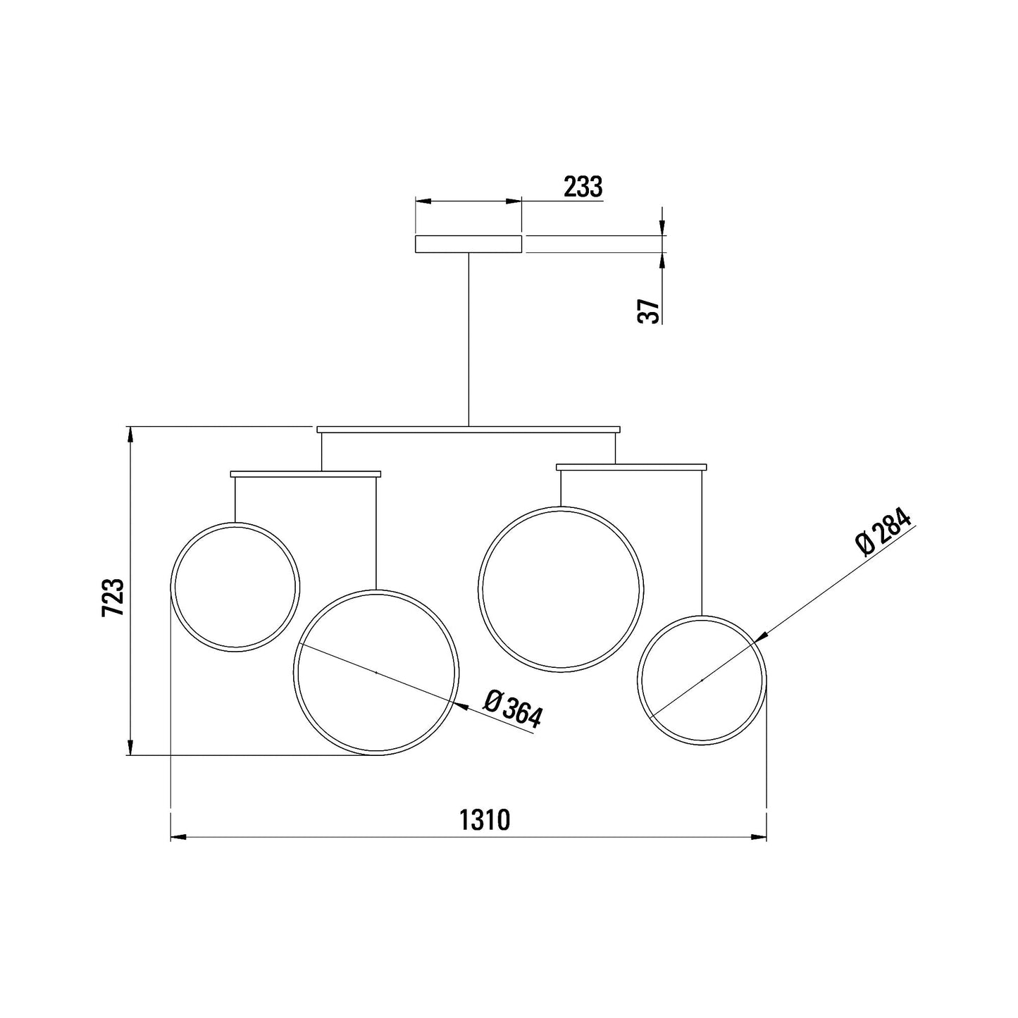 Focus LED Chandelier - line drawing.