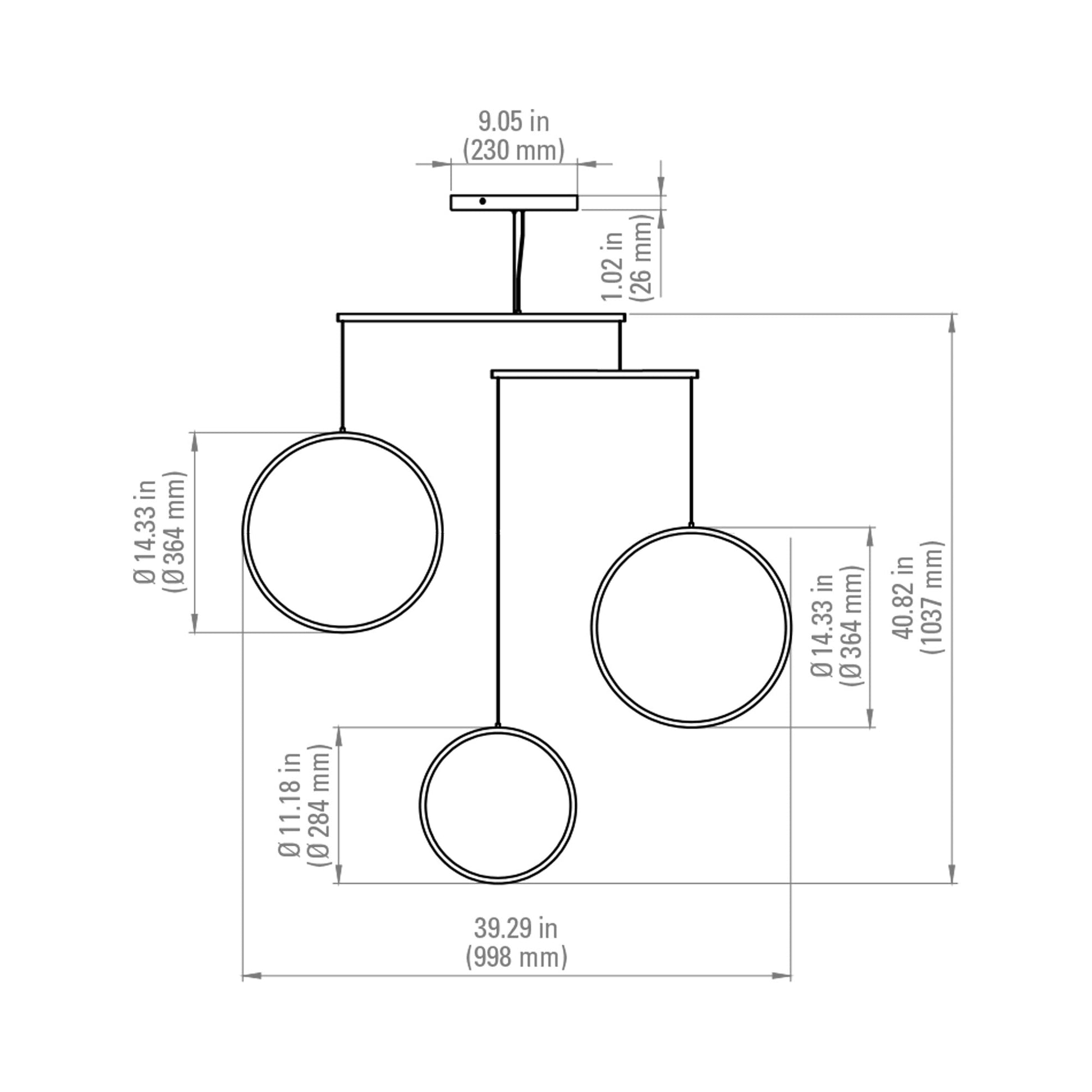 Focus LED Chandelier - line drawing.