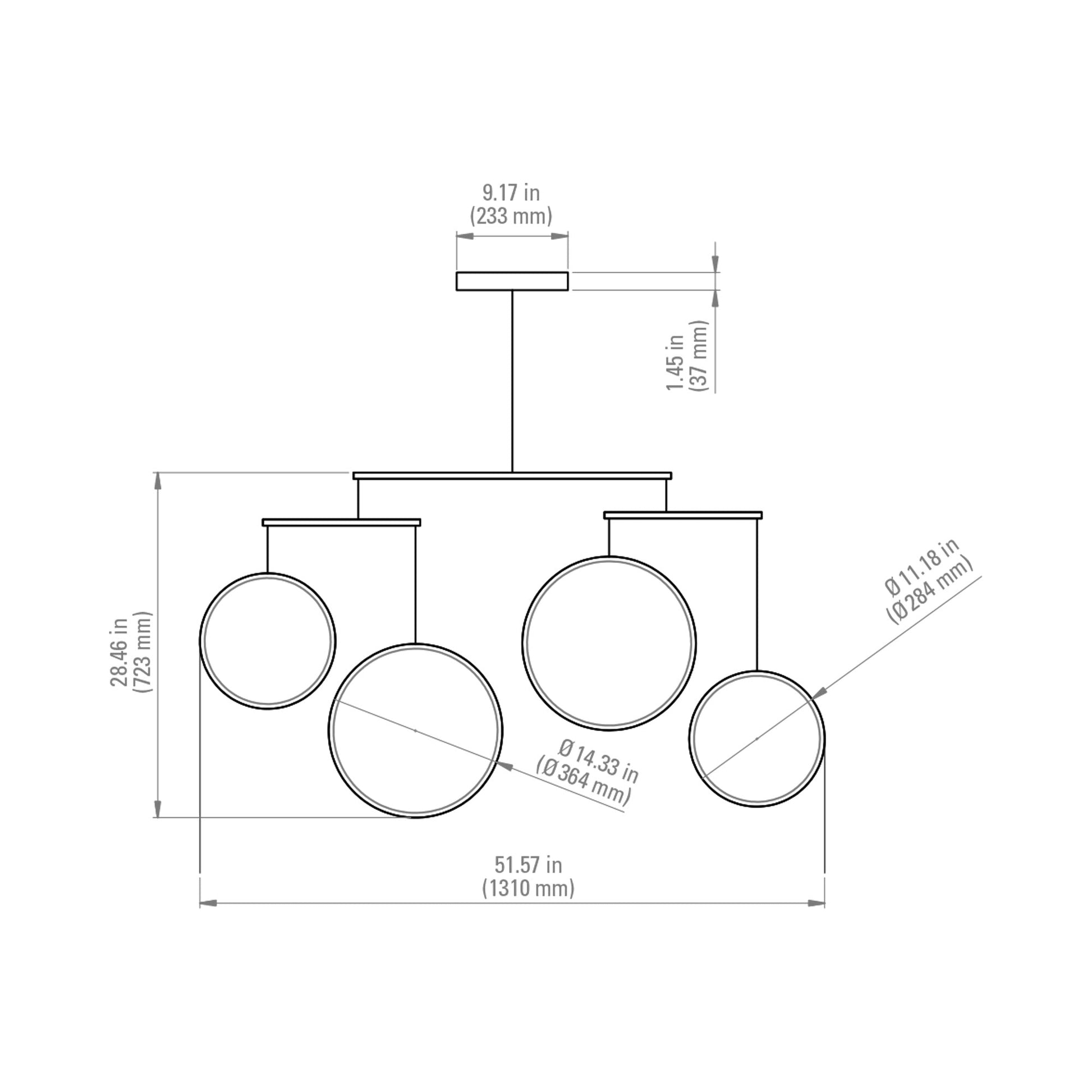 Focus LED Chandelier - line drawing.