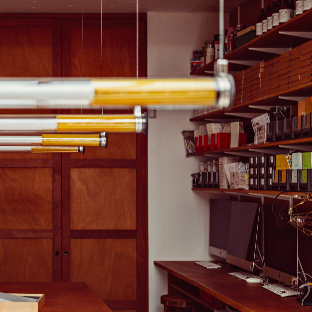 In The Tube 360° Horizontal LED Pendant Light in kitchen.