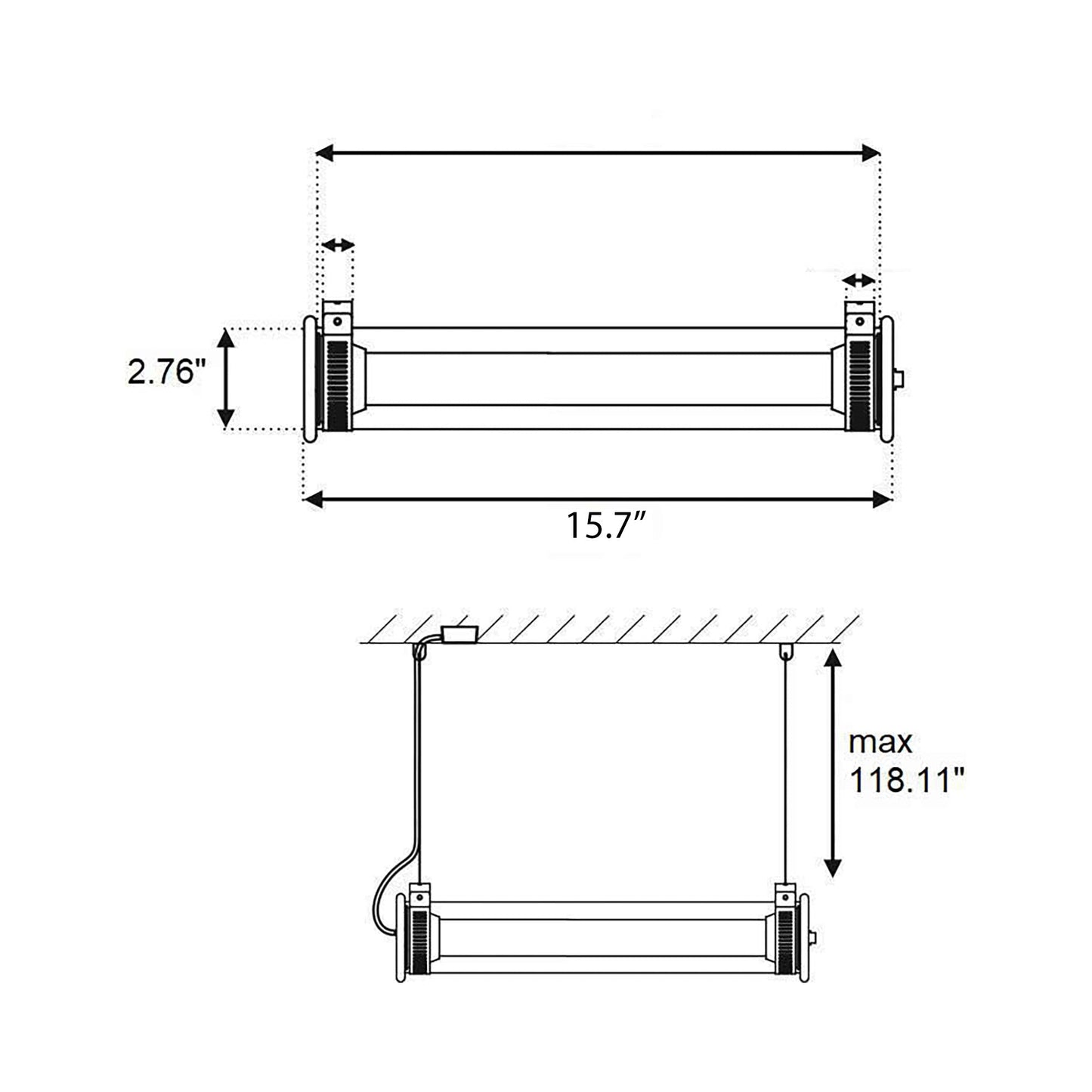 In The Tube 360° Horizontal LED Pendant Light - line drawing.