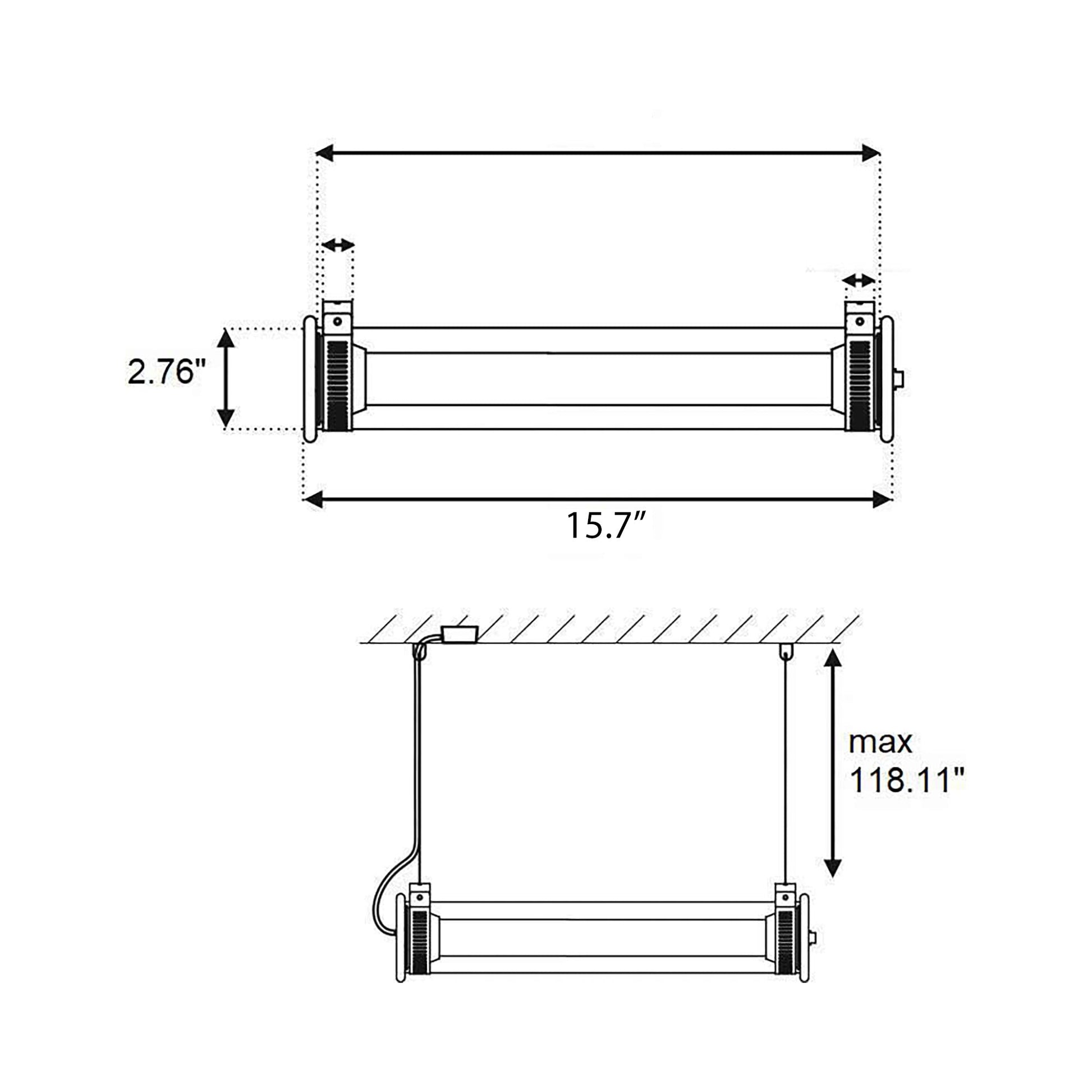 In The Tube 360° Horizontal LED Pendant Light - line drawing.