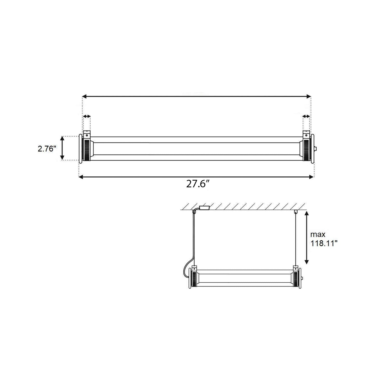 In The Tube 360° Horizontal LED Pendant Light - line drawing.