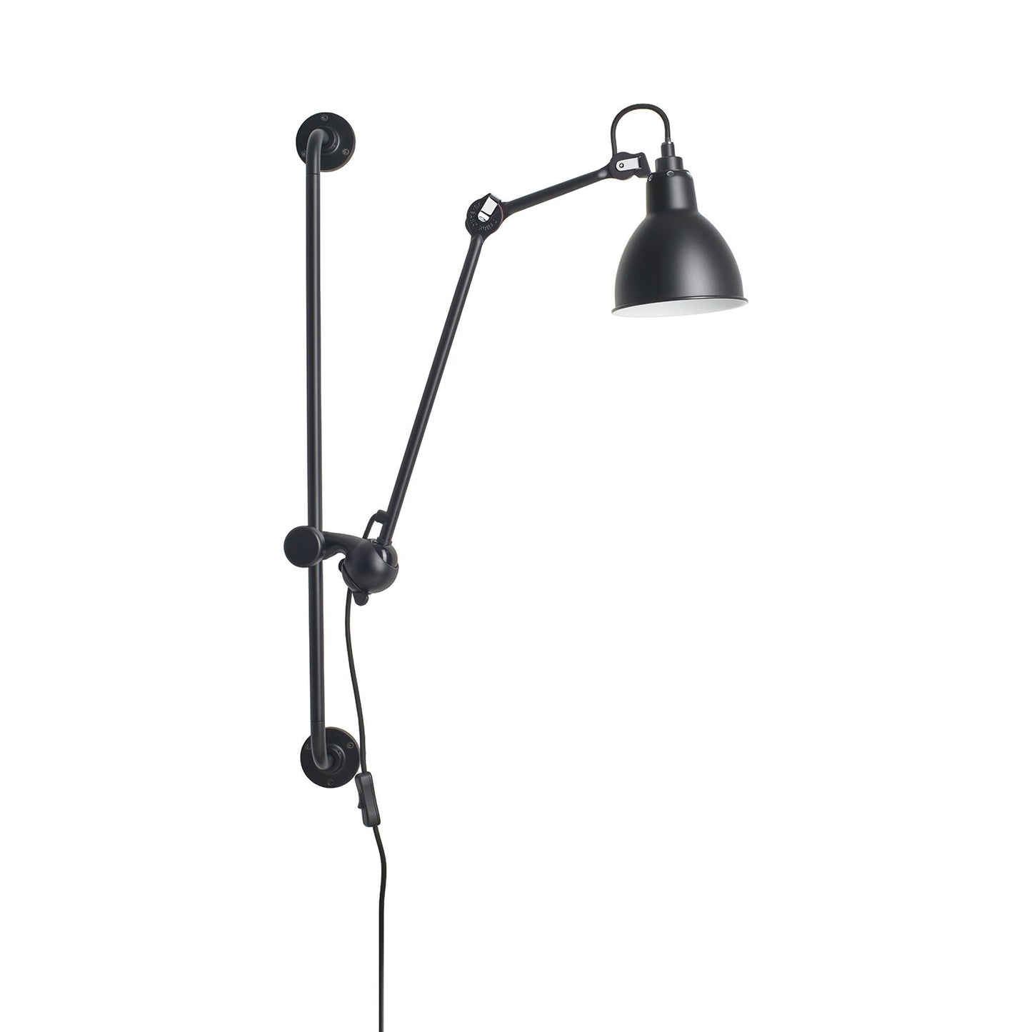 Lampe Gras N°210 Swing Arm Wall Light in Black (Round Shade).