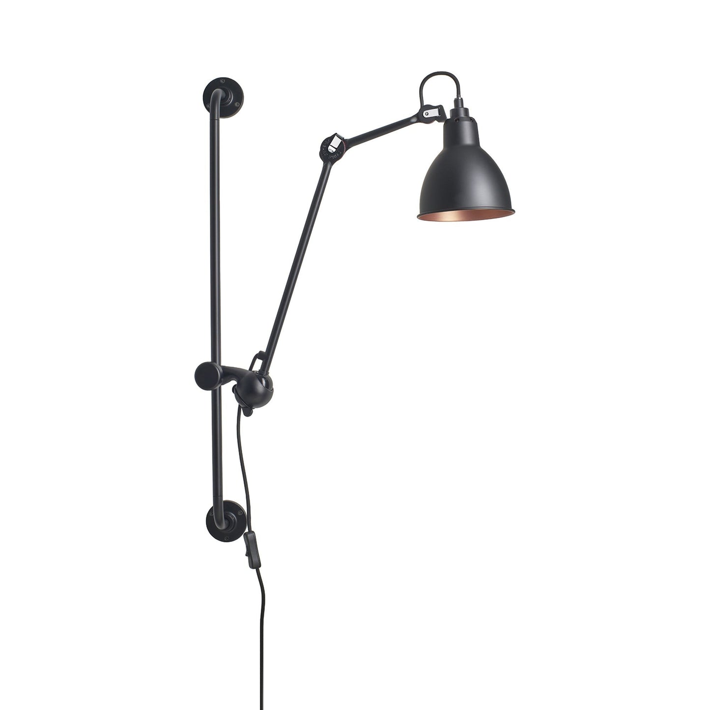 Lampe Gras N°210 Swing Arm Wall Light in Black/Copper (Round Shade).