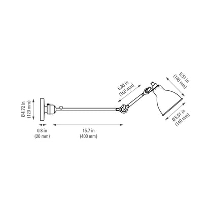 Lampe Gras N°304L40 Ceiling / Wall Light - line drawing.